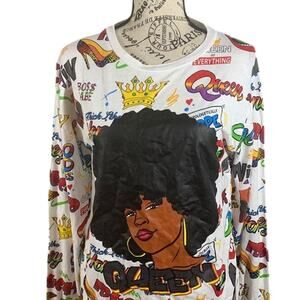 On Fire Women's Large Top Graphic Queen Boss Babe Long Sleeve Crop Pull Cord